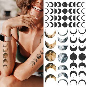 Supperb Temporary Tattoos Set - Moon phase temporary tattoo Moon Tattoo Stickers